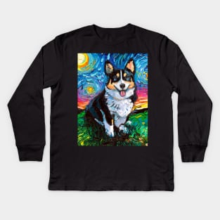 Tri Color Corgi Night Kids Long Sleeve T-Shirt